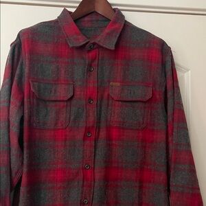 Orvis Red and Gray Checkered Flannel Shirt Jacket